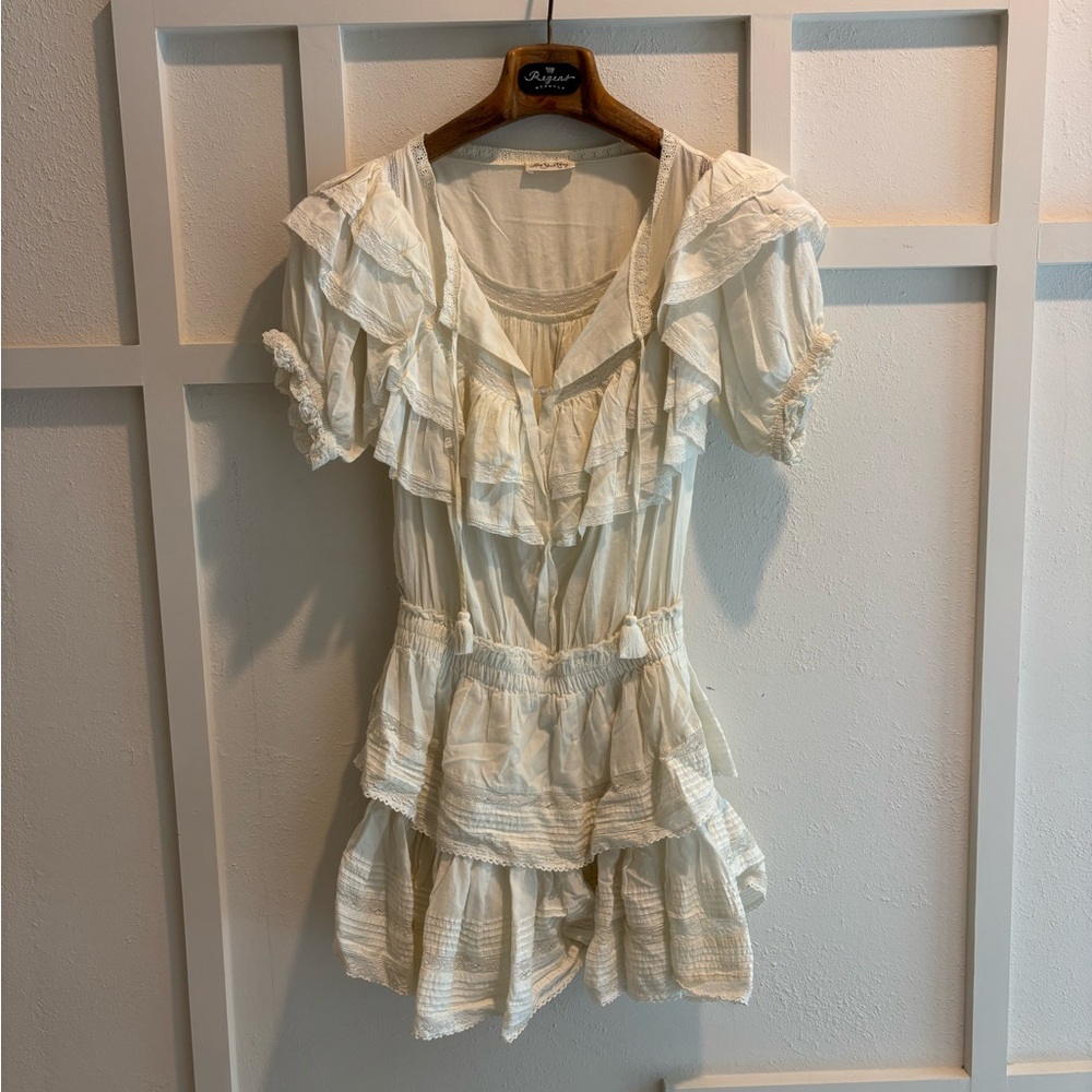 LoveShackFancy Cream Lace-Trimmed classic dress.